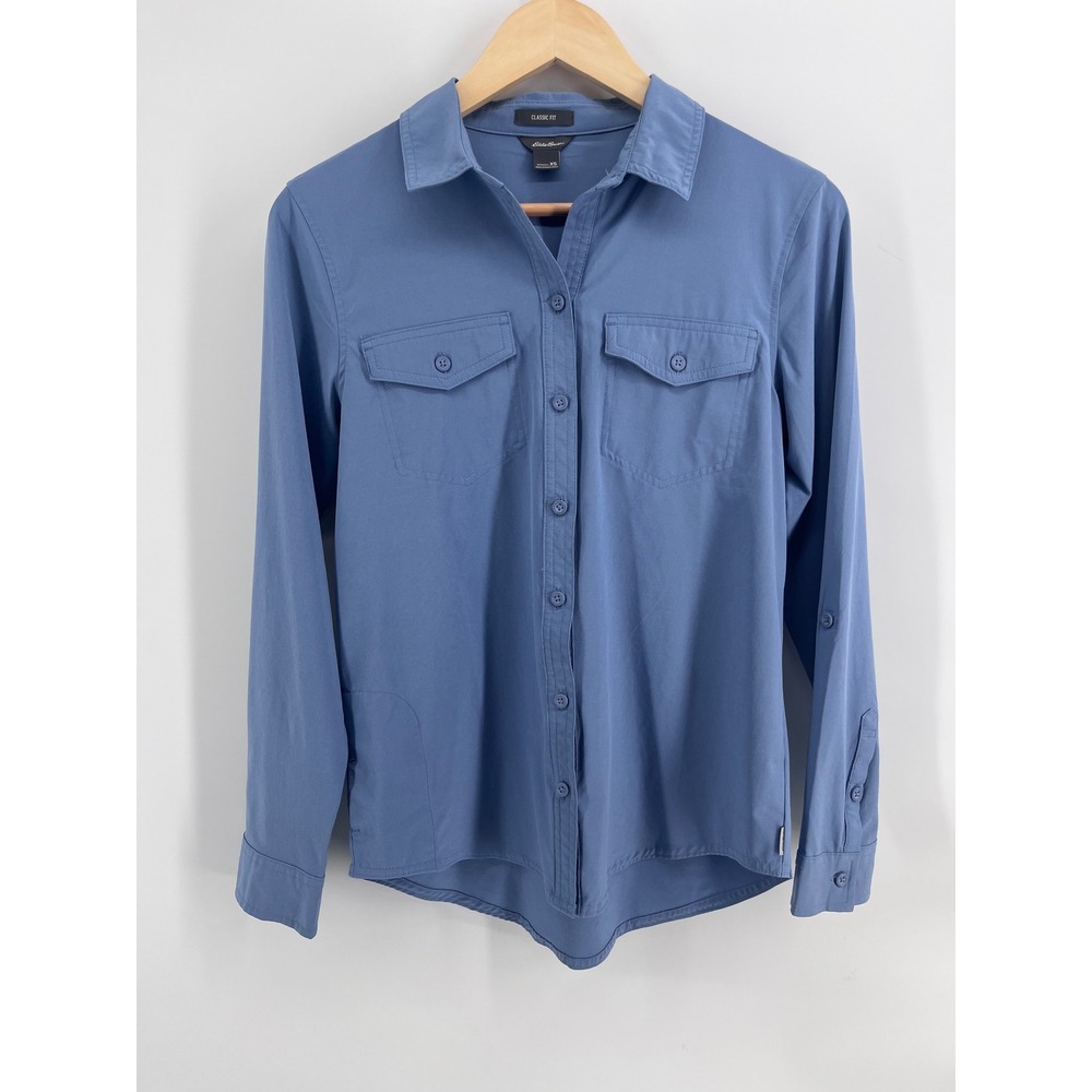 Eddie Bauer Classic Fit Blue Long Sleeve Button Down Shirt Women XS Outdoor Hike